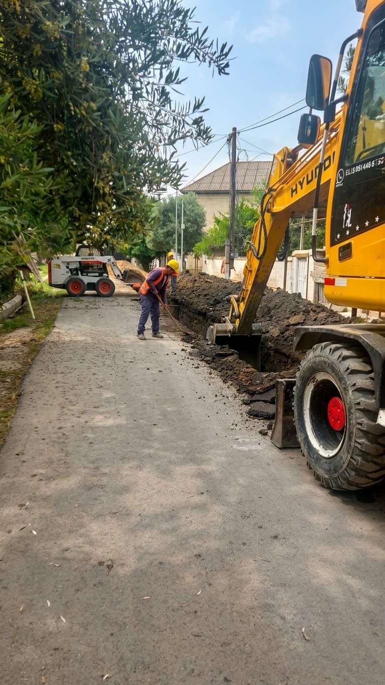 Ekskavator ilə xəndək qazılması